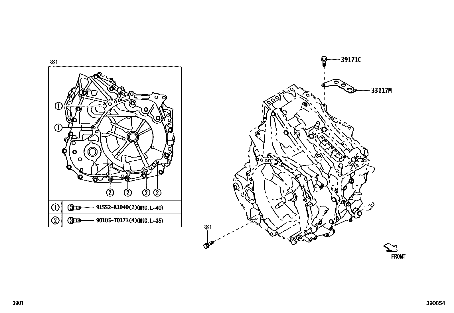 Toyota YARIS 传动桥总成(HEV 或 BEV 或 FCEV) EPC diagram — 390854
