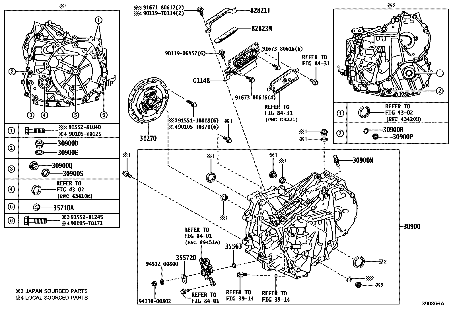 Toyota YARIS 传动桥总成(HEV 或 BEV 或 FCEV) EPC diagram — 390866A