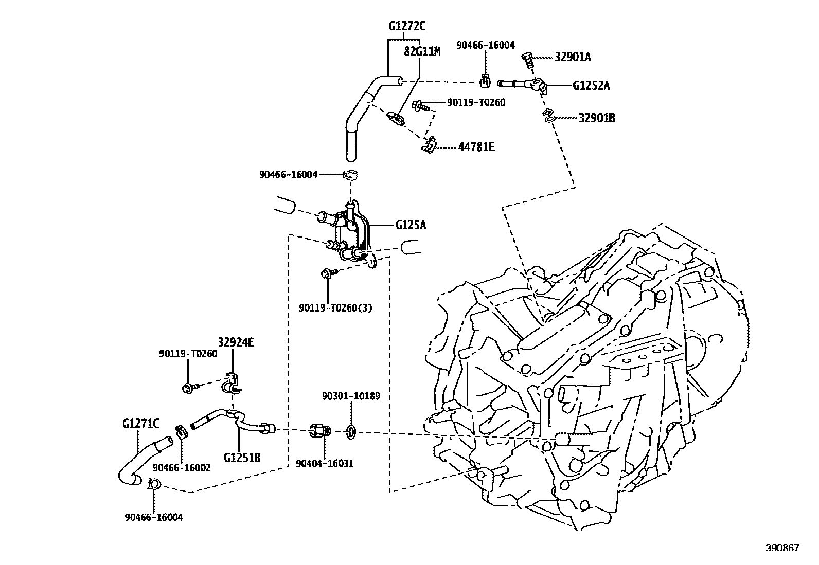 Toyota YARIS 冷却器和配管(HEV 或 BEV 或 FCEV) EPC diagram — 390867