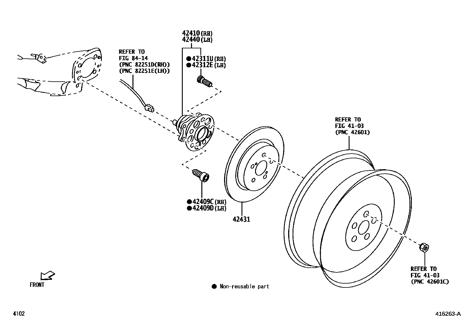 Toyota YARIS 后桥半轴和后桥轮毂 EPC diagram — 416263A