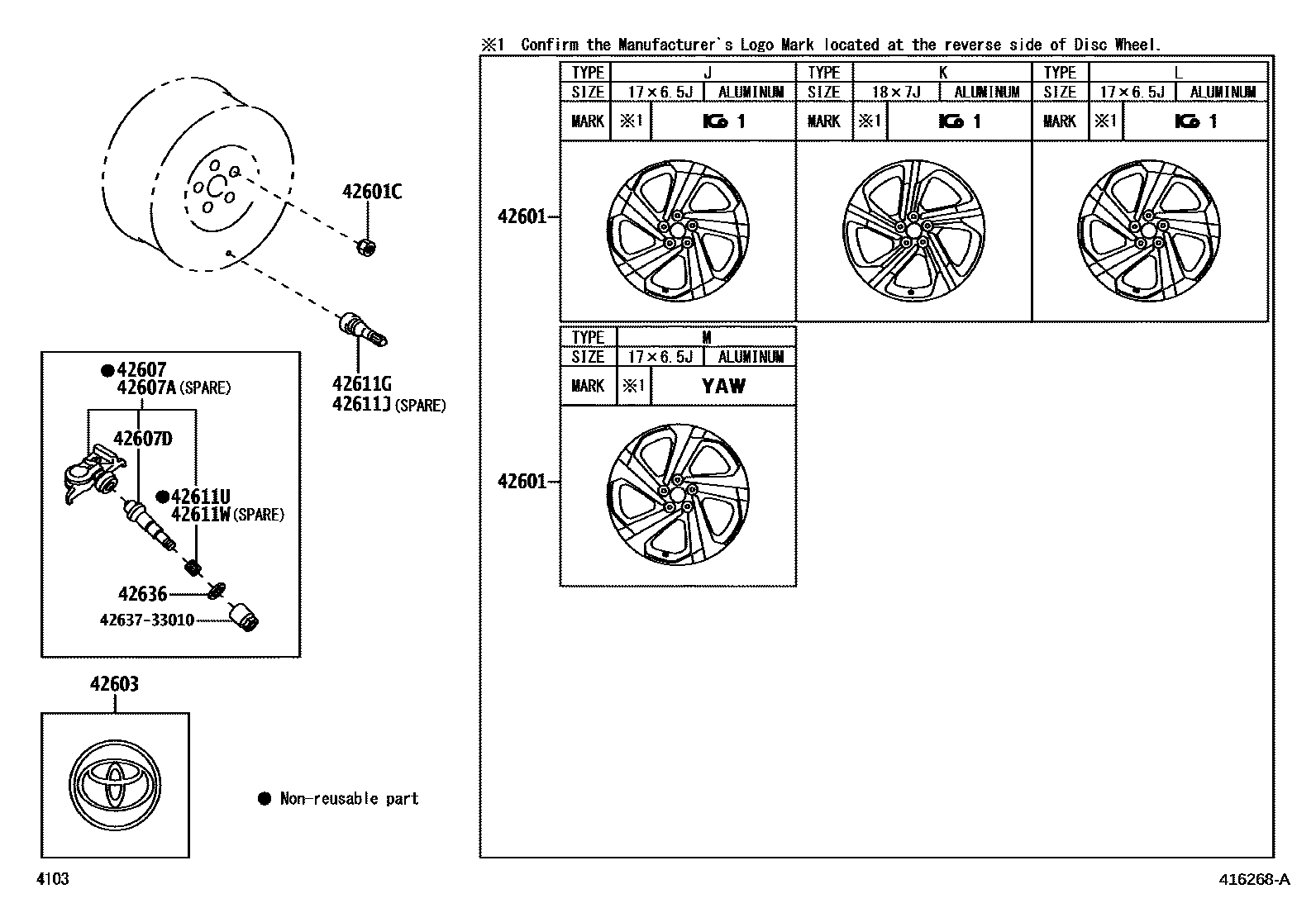 Toyota YARIS 车轮和车轮盖 EPC diagram — 416268A