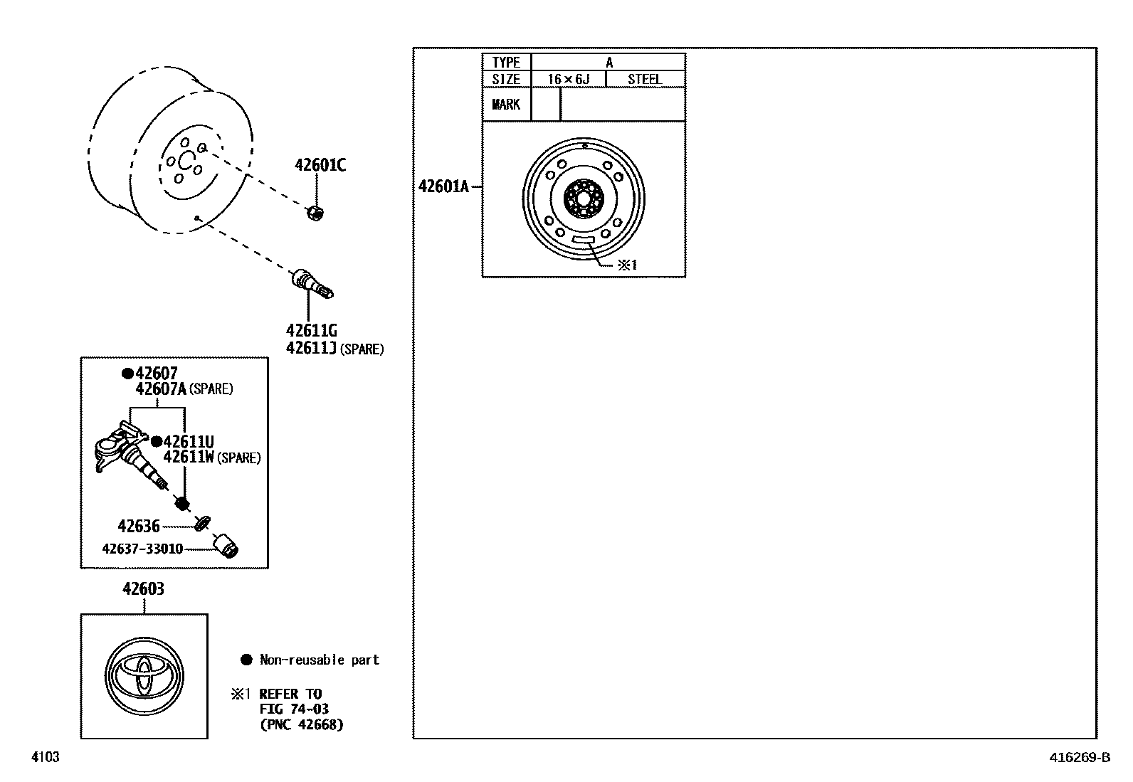 Toyota YARIS 车轮和车轮盖 EPC diagram — 416269B