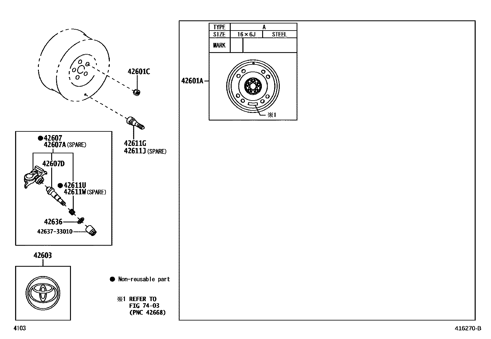 Toyota YARIS 车轮和车轮盖 EPC diagram — 416270B