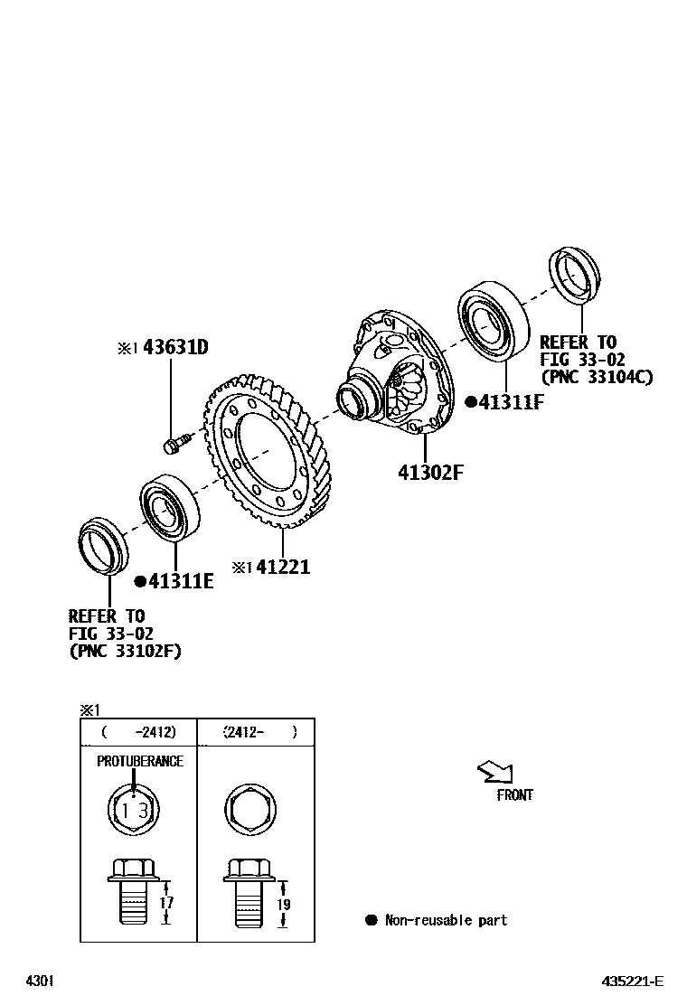 Toyota YARIS 前桥壳和差速器 EPC diagram — 435221E