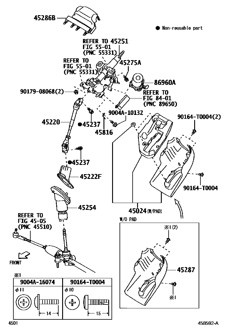Toyota YARIS Steering Column & Shaft EPC diagram — 458592A