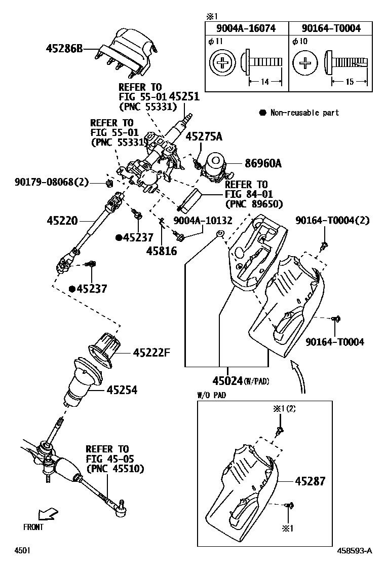 Toyota YARIS Steering Column & Shaft EPC diagram — 458593A