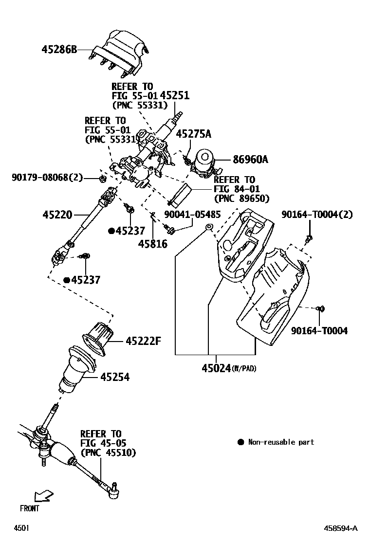 Toyota YARIS Steering Column & Shaft EPC diagram — 458594A