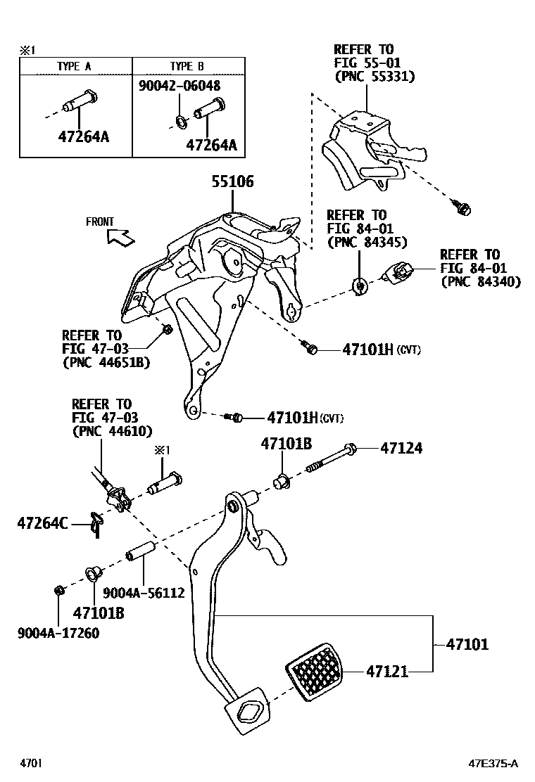 Toyota YARIS Brake Pedal & Bracket EPC diagram — 47E375A