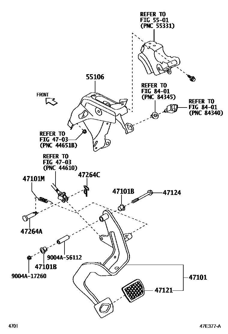 Toyota YARIS Brake Pedal & Bracket EPC diagram — 47E377A