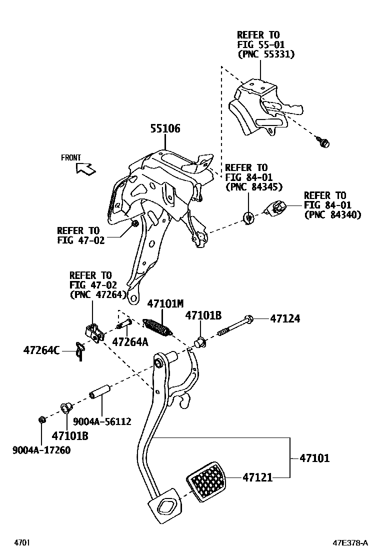 Toyota YARIS Brake Pedal & Bracket EPC diagram — 47E378A