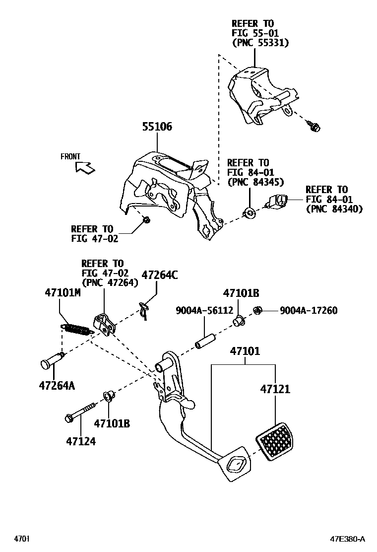 Toyota YARIS Brake Pedal & Bracket EPC diagram — 47E380A