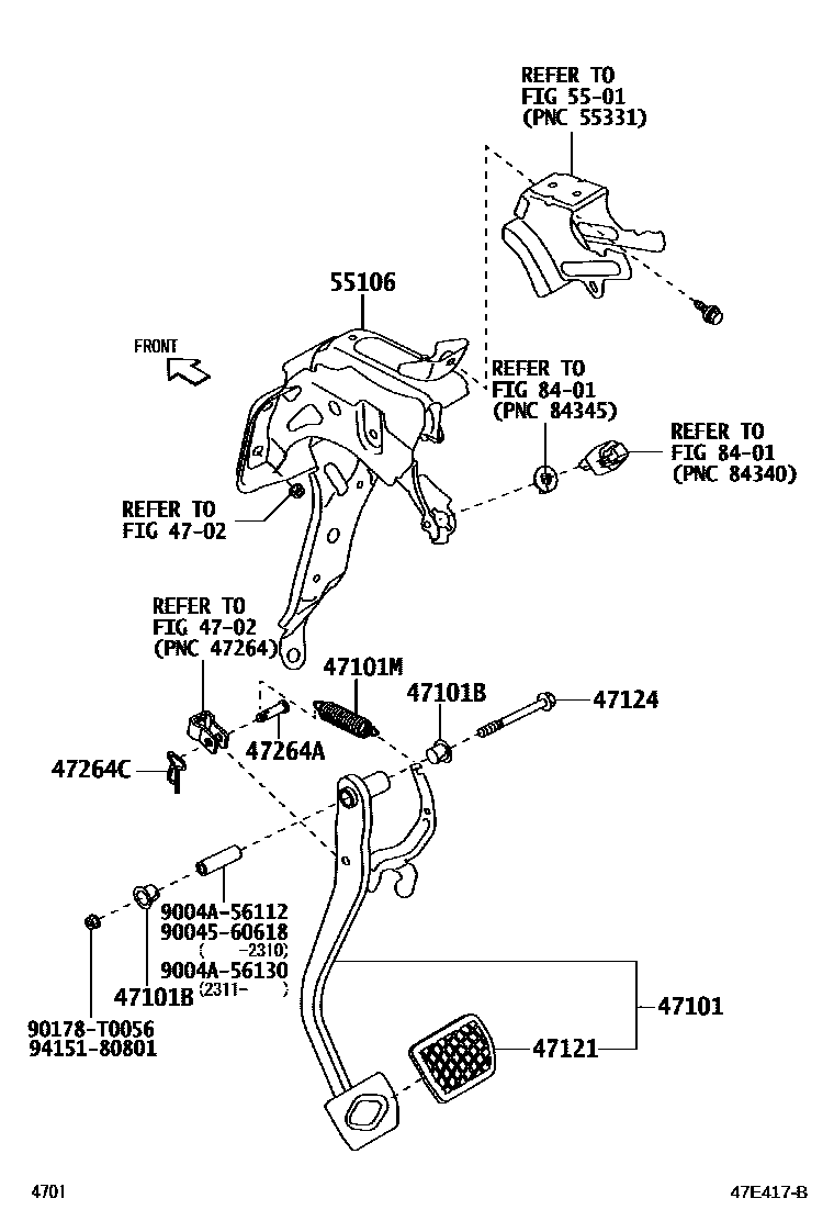 Toyota YARIS Brake Pedal & Bracket EPC diagram — 47E417B