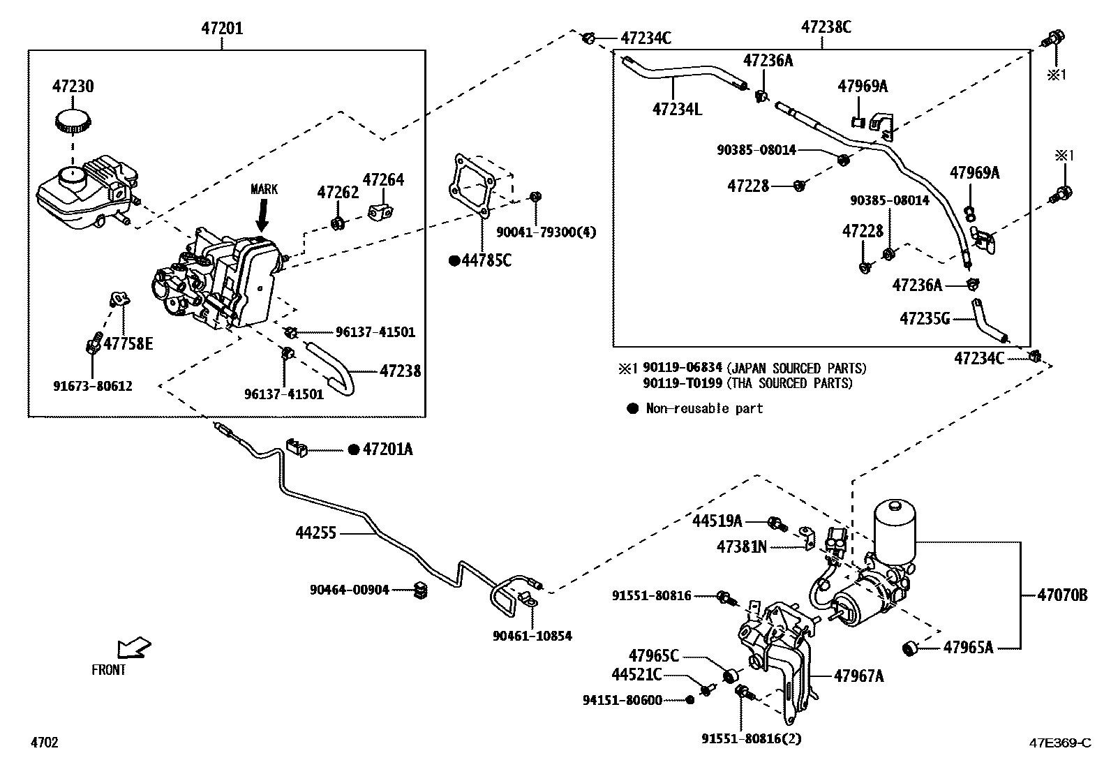 Toyota YARIS 制动总泵 EPC diagram — 47E369C