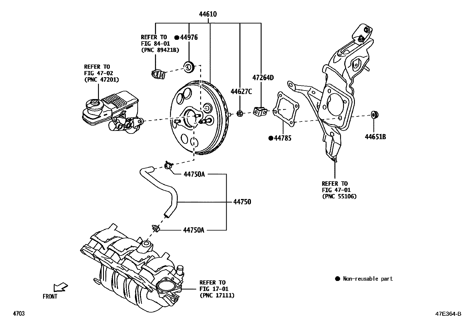 Toyota YARIS 制动助力器和真空管 EPC diagram — 47E364B