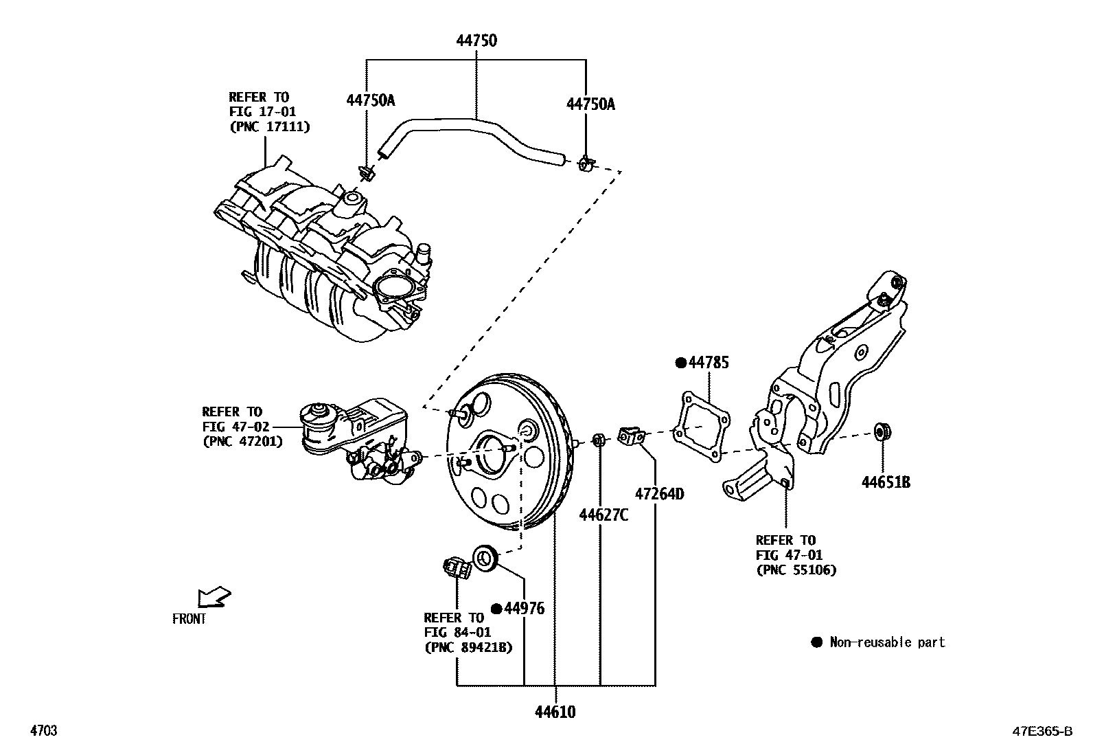 Toyota YARIS 制动助力器和真空管 EPC diagram — 47E365B