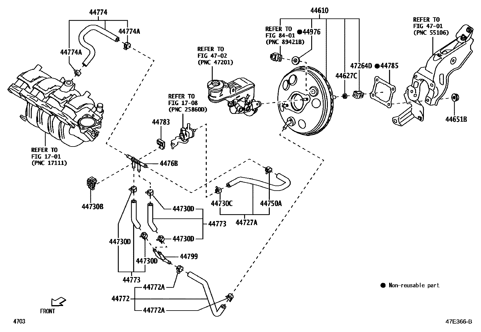 Toyota YARIS 制动助力器和真空管 EPC diagram — 47E366B
