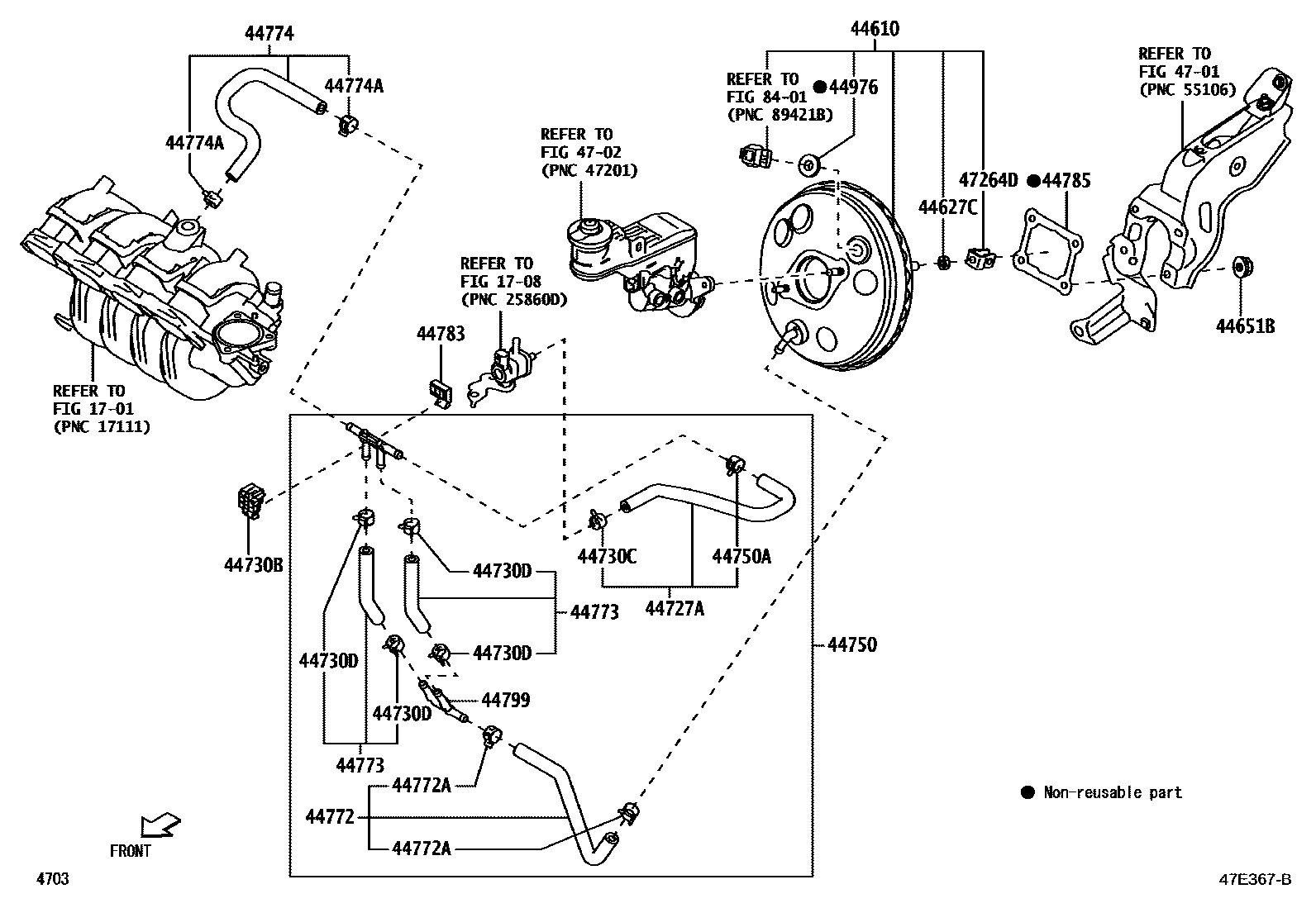 Toyota YARIS 制动助力器和真空管 EPC diagram — 47E367B