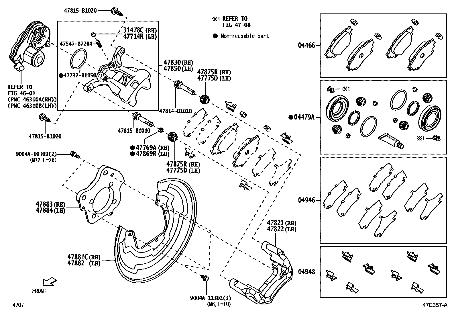 Toyota YARIS 后盘式制动器卡钳和防尘罩 EPC diagram — 47E357A