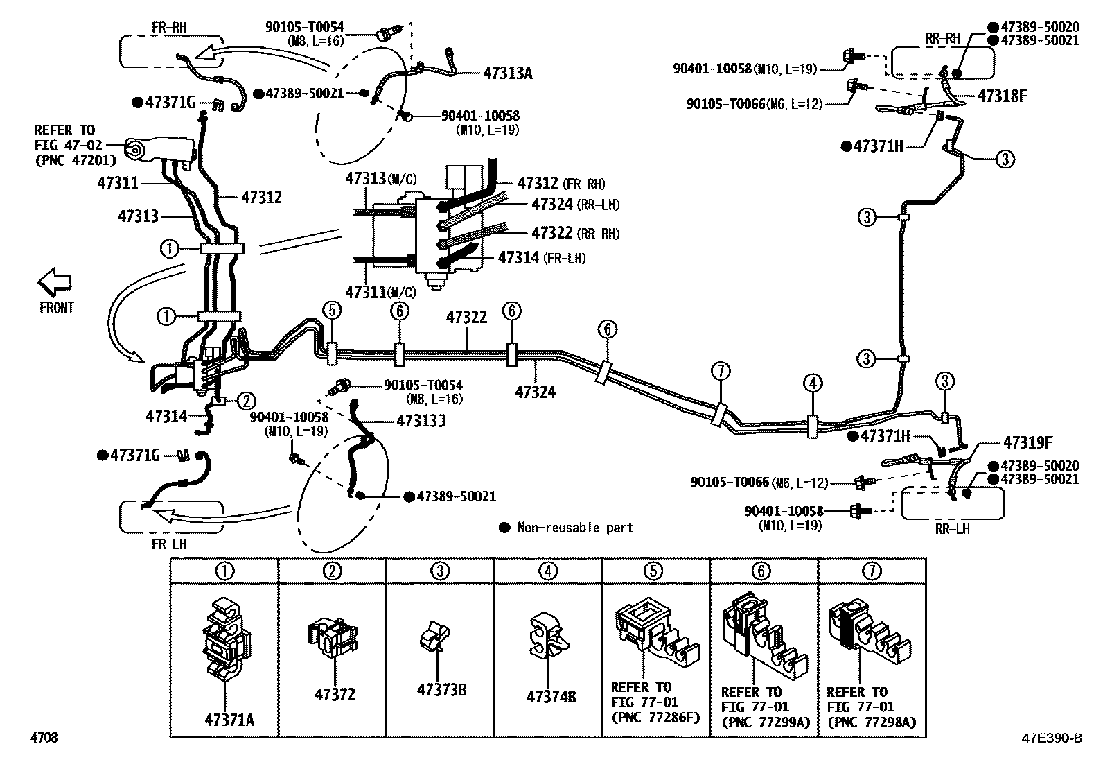 Toyota YARIS 制动配管和卡箍 EPC diagram — 47E390B