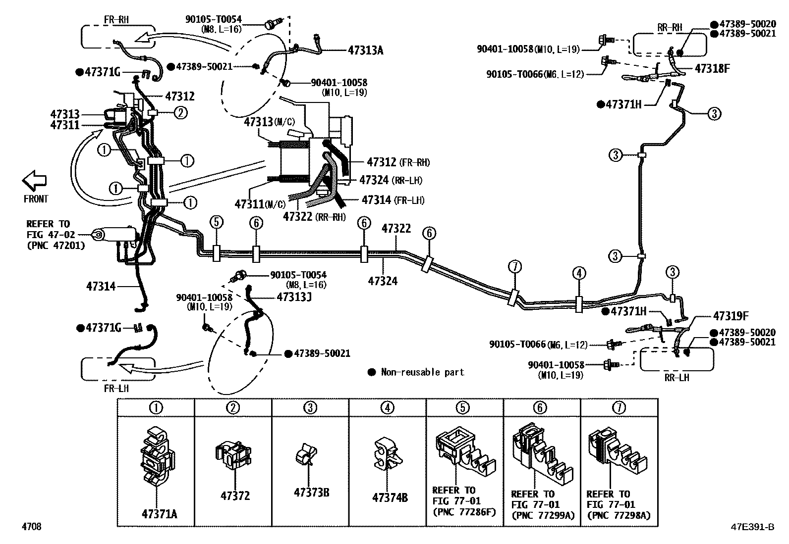 Toyota YARIS 制动配管和卡箍 EPC diagram — 47E391B