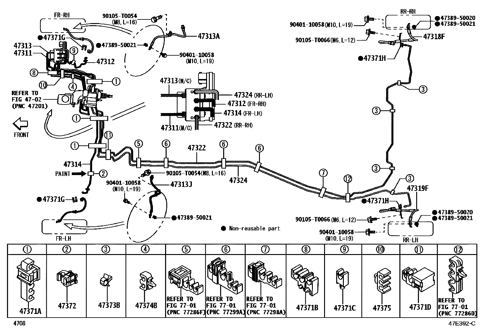 Toyota YARIS 制动配管和卡箍 EPC diagram — 47E392C