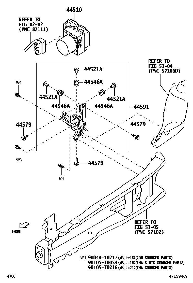Toyota YARIS 制动配管和卡箍 EPC diagram — 47E394A