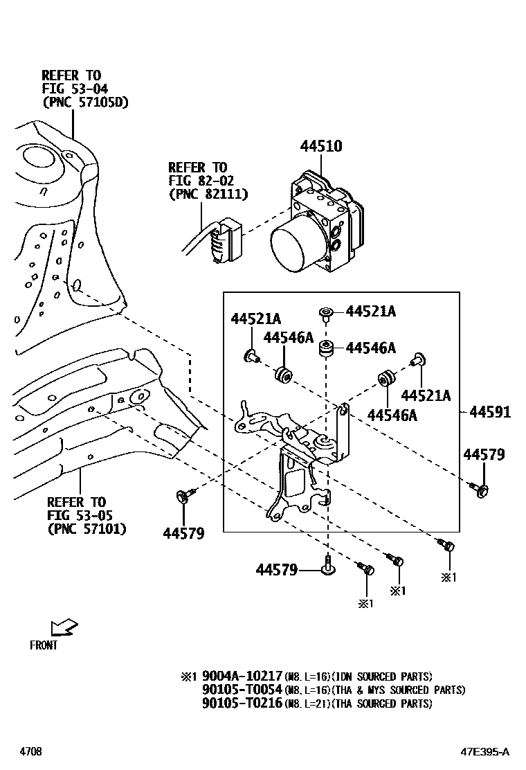 Toyota YARIS 制动配管和卡箍 EPC diagram — 47E395A
