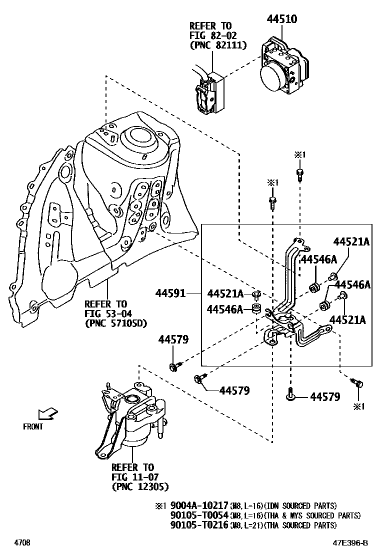 Toyota YARIS 制动配管和卡箍 EPC diagram — 47E396B