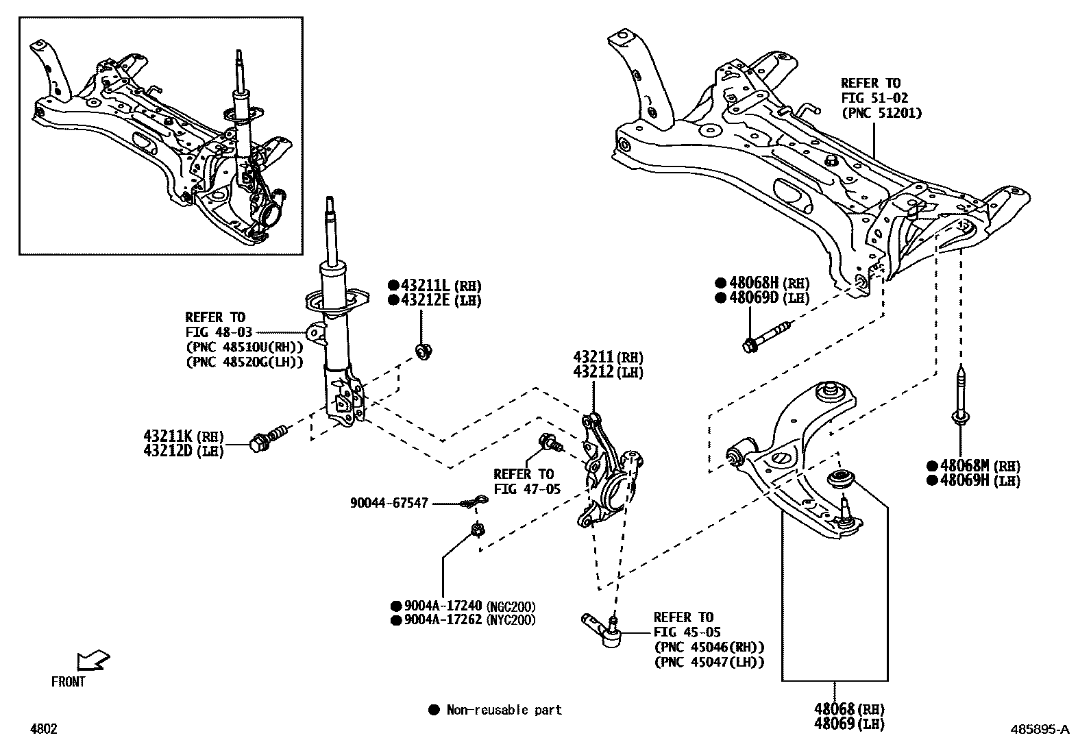 Toyota YARIS 前桥控制臂和转向节 EPC diagram — 485895A