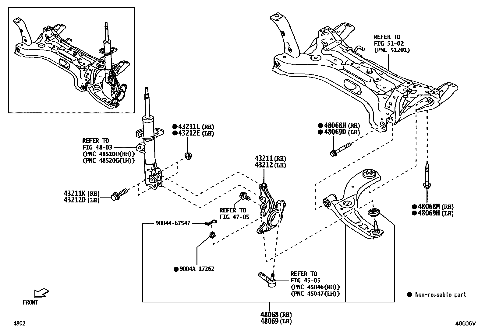 Toyota YARIS 前桥控制臂和转向节 EPC diagram — 48606V