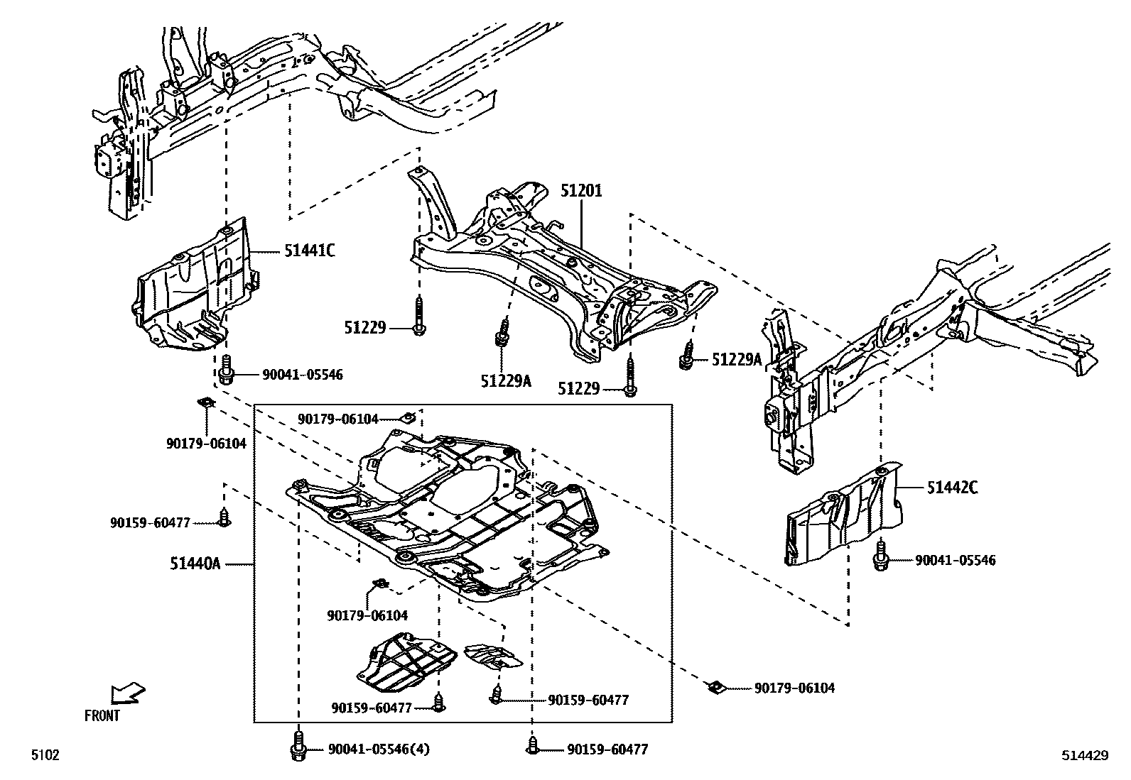 Toyota YARIS 悬架横梁和发动机底罩 EPC diagram — 514429