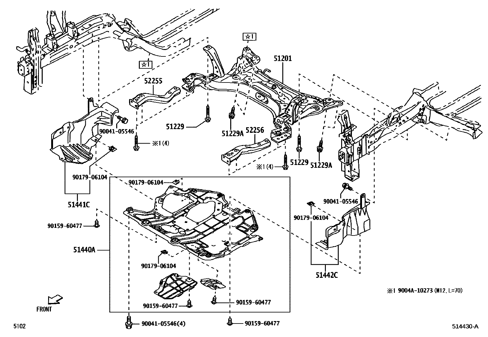 Toyota YARIS 悬架横梁和发动机底罩 EPC diagram — 514430A