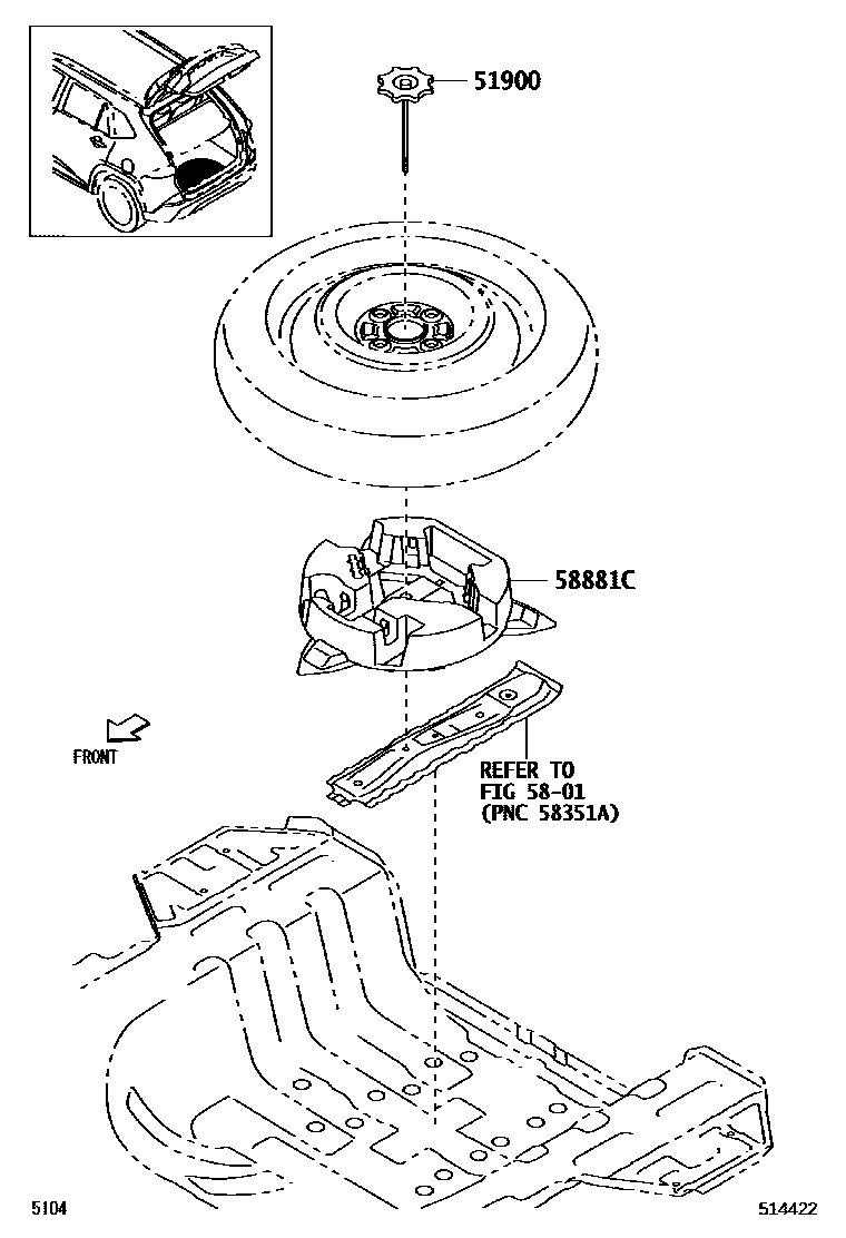 Toyota YARIS Spare tire rack EPC diagram — 514422