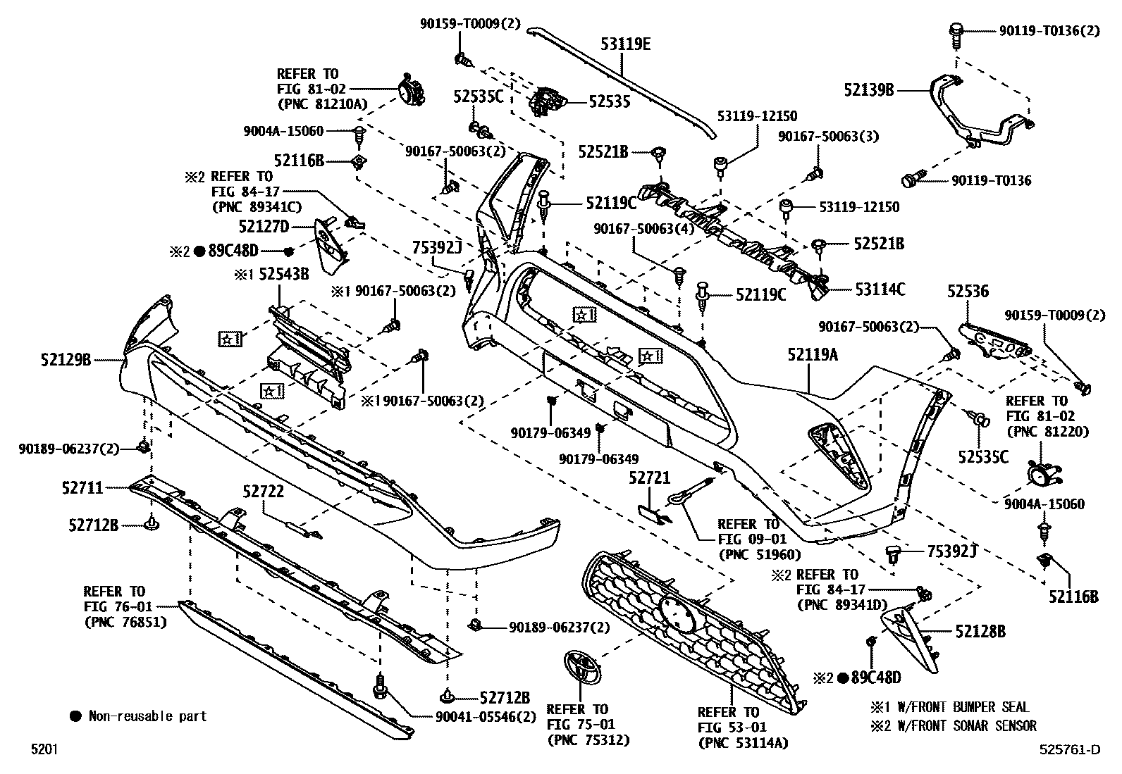 Toyota YARIS 前保险杠及附件 EPC diagram — 525761D