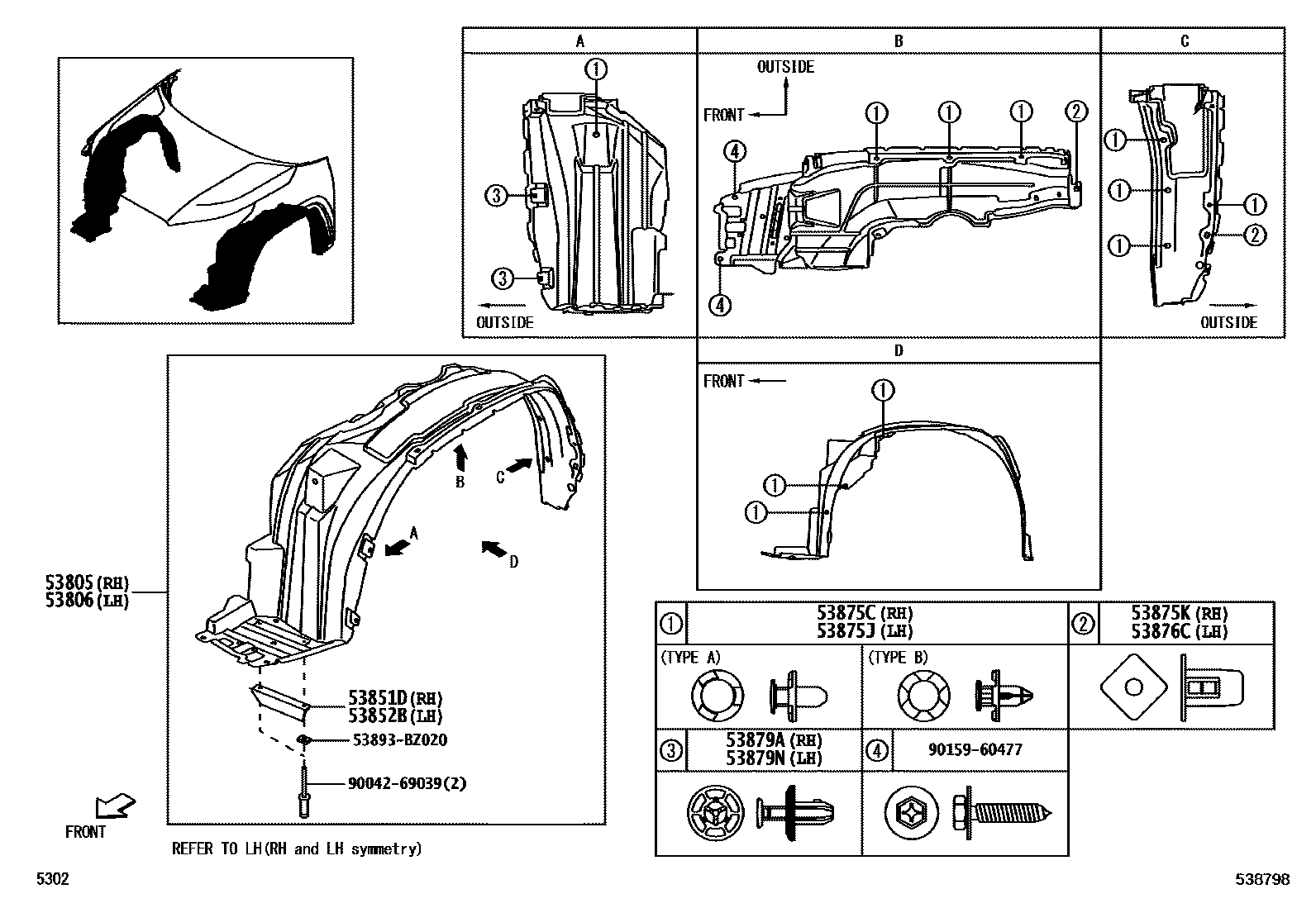 Toyota YARIS 发动机盖和前翼子板 EPC diagram — 538798