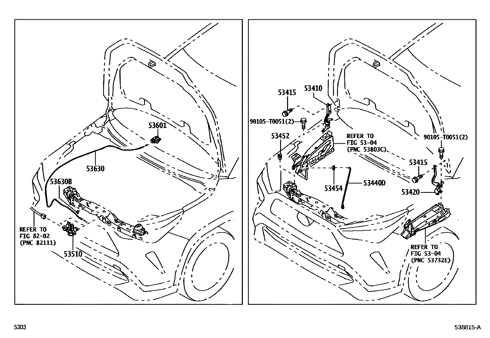 Toyota YARIS 发动机盖锁和铰链 EPC diagram — 538815A
