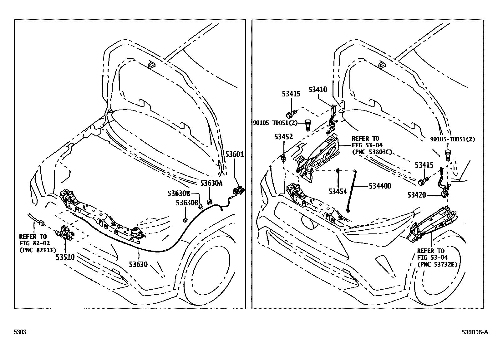 Toyota YARIS 发动机盖锁和铰链 EPC diagram — 538816A