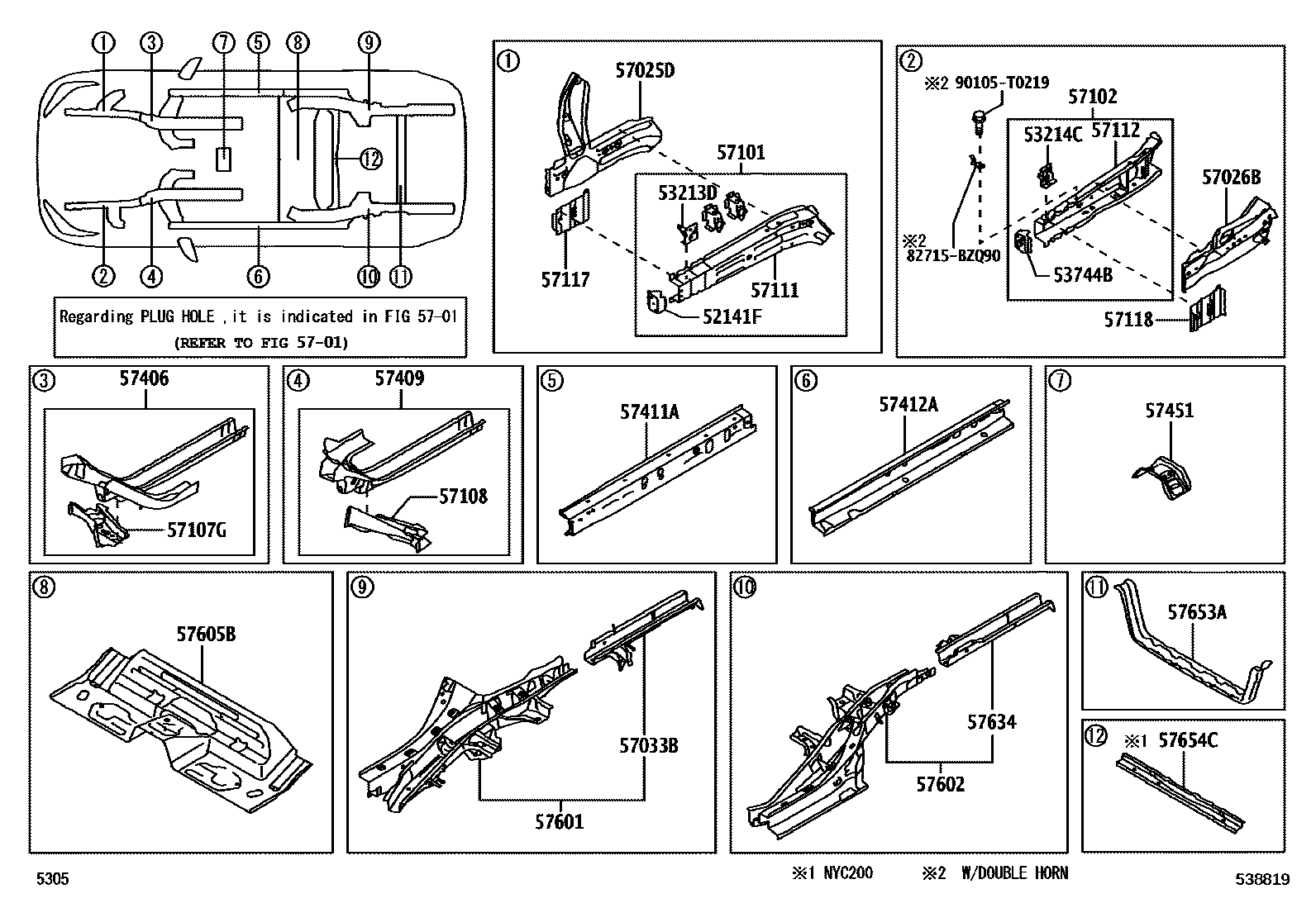 Toyota YARIS Floor stringers EPC diagram — 538819