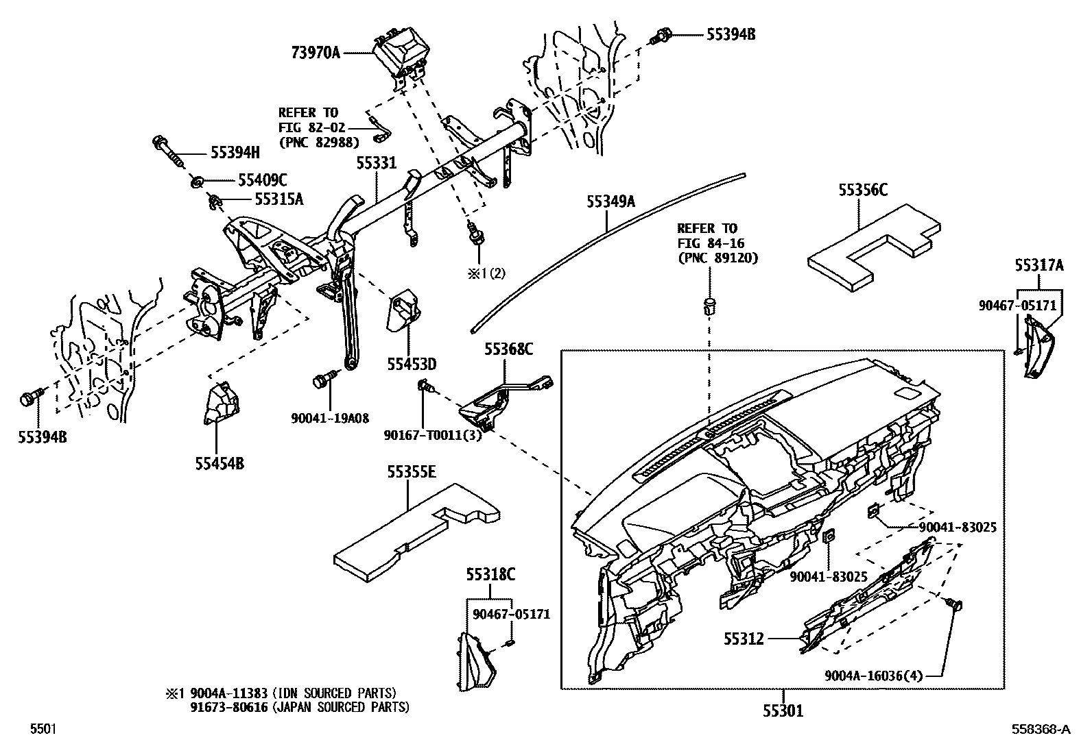 Toyota YARIS 仪表板和手套箱 EPC diagram — 558368A