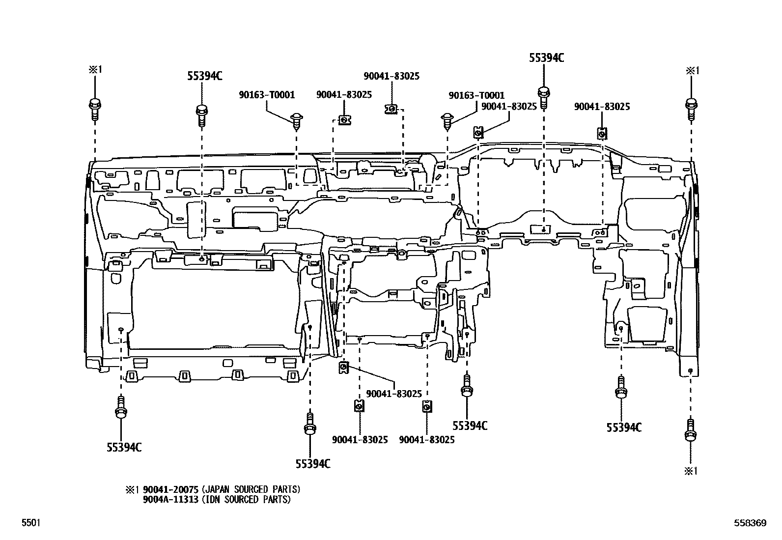 Toyota YARIS 仪表板和手套箱 EPC diagram — 558369