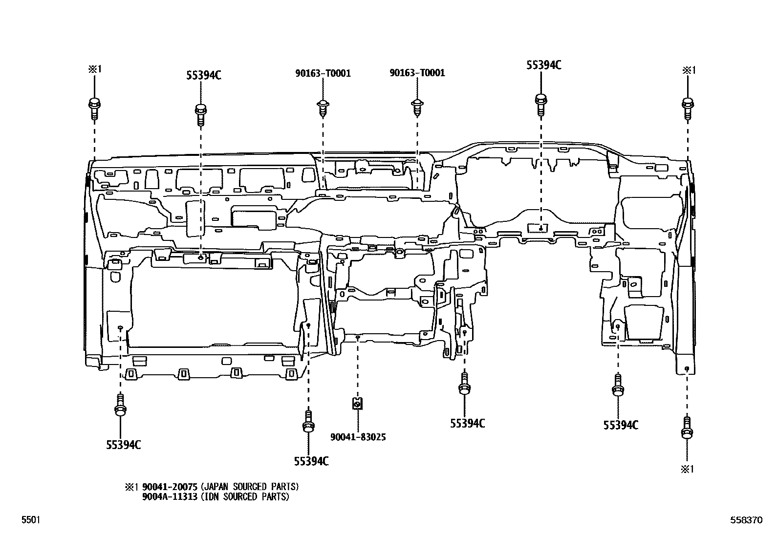Toyota YARIS 仪表板和手套箱 EPC diagram — 558370
