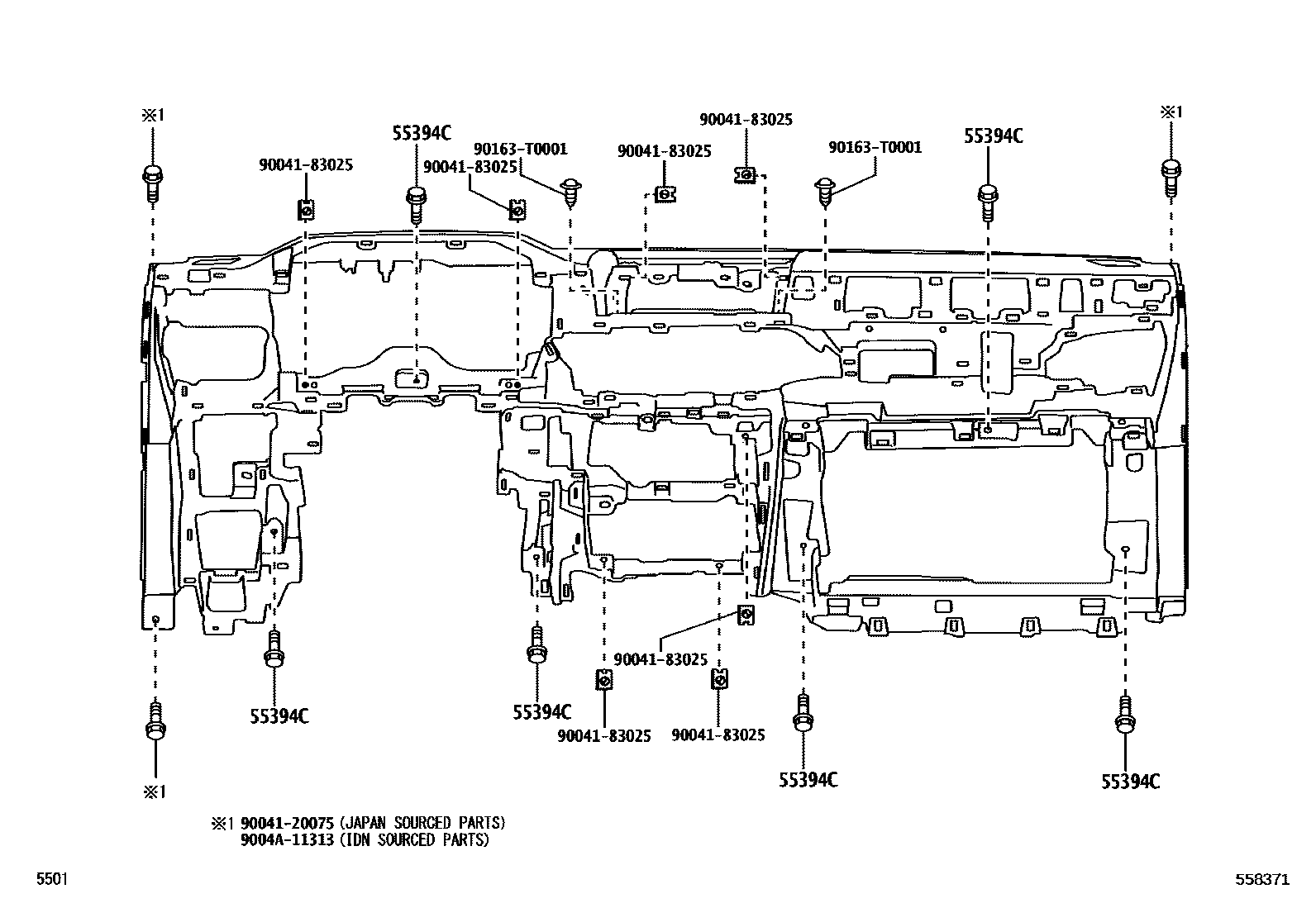 Toyota YARIS 仪表板和手套箱 EPC diagram — 558371