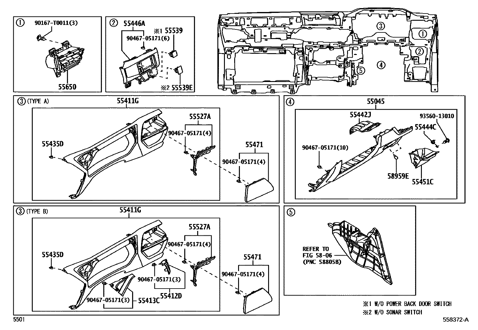 Toyota YARIS 仪表板和手套箱 EPC diagram — 558372A