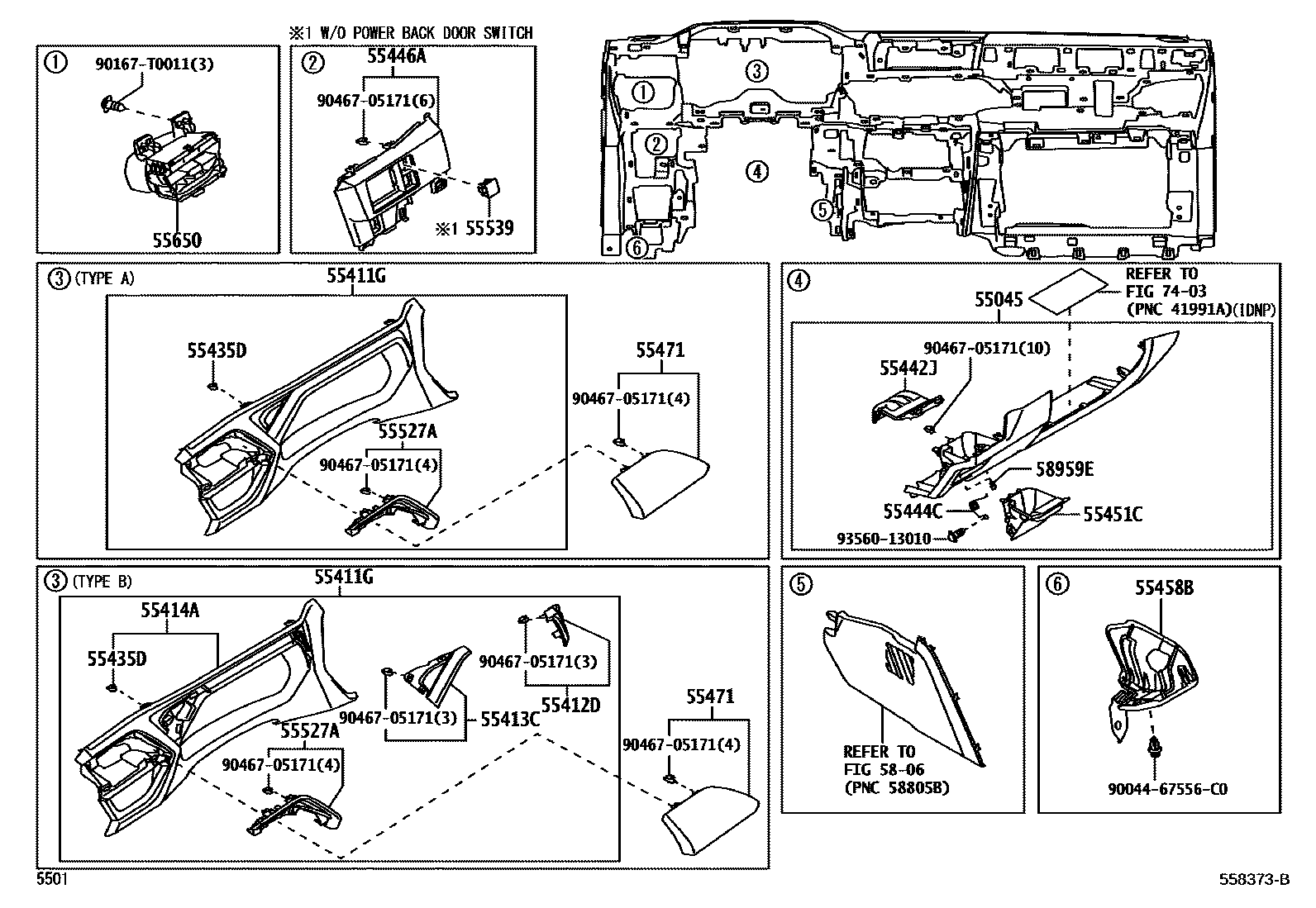 Toyota YARIS 仪表板和手套箱 EPC diagram — 558373B