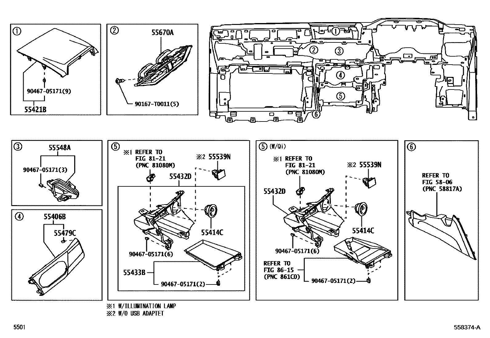 Toyota YARIS 仪表板和手套箱 EPC diagram — 558374A