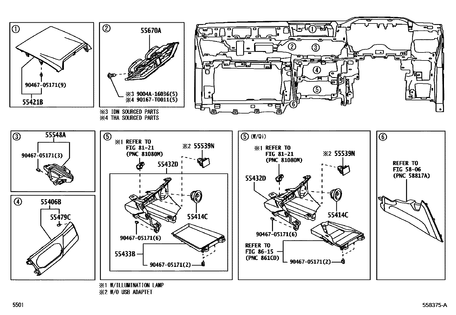 Toyota YARIS 仪表板和手套箱 EPC diagram — 558375A