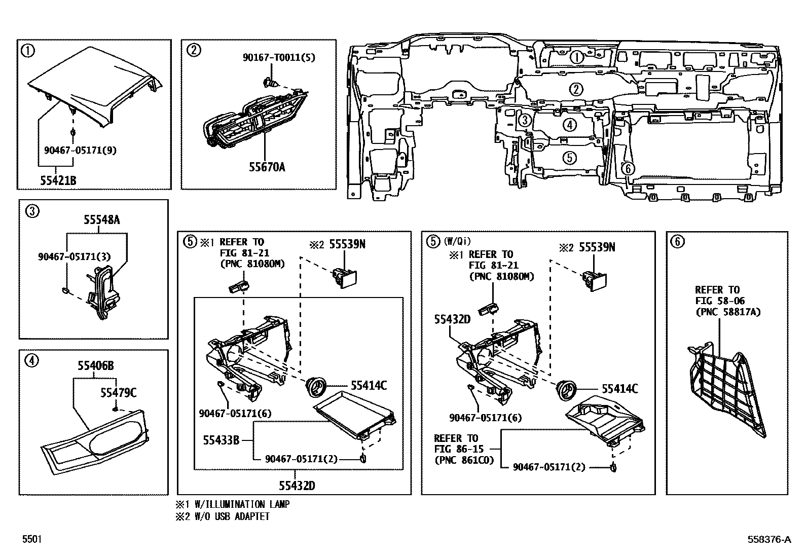 Toyota YARIS 仪表板和手套箱 EPC diagram — 558376A