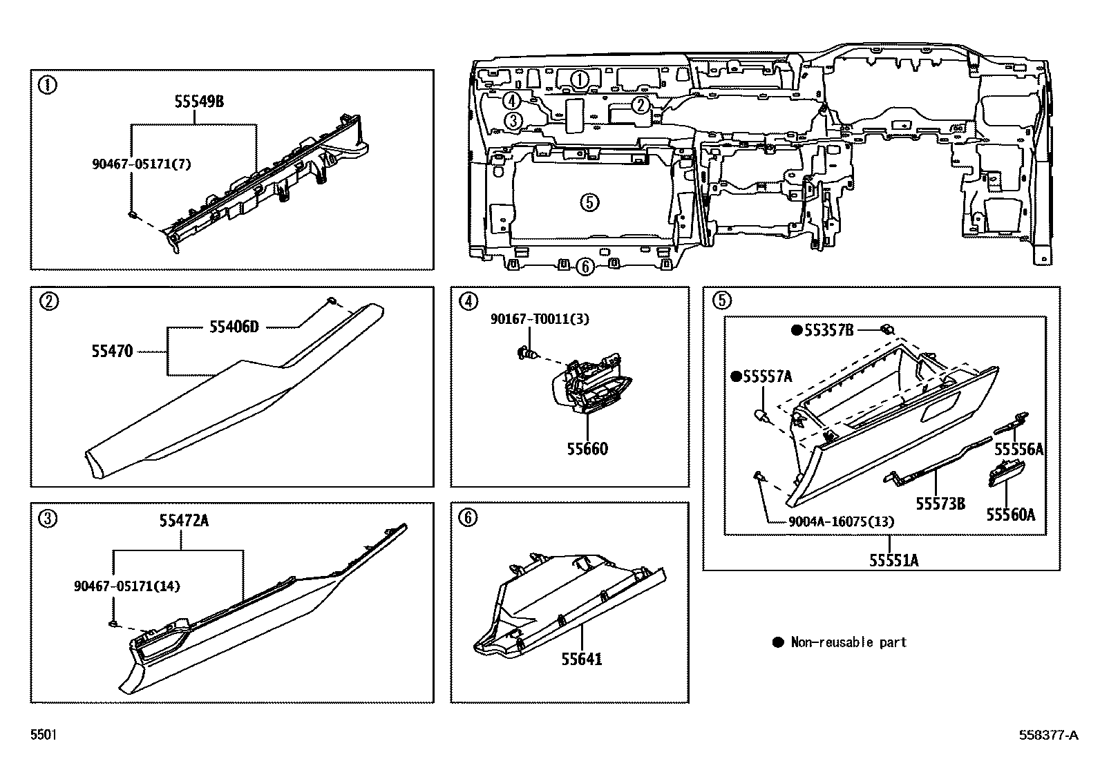 Toyota YARIS 仪表板和手套箱 EPC diagram — 558377A