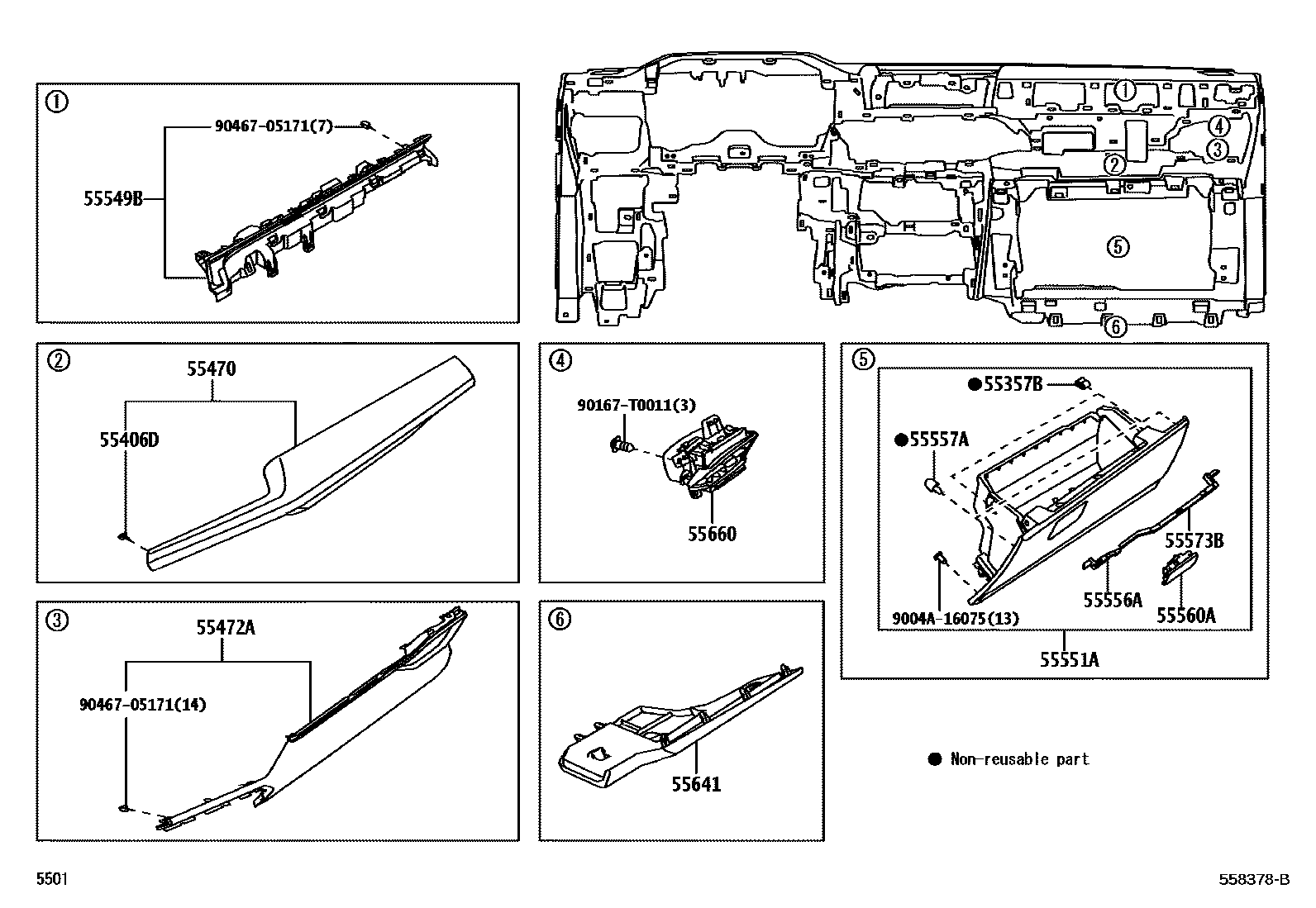 Toyota YARIS 仪表板和手套箱 EPC diagram — 558378B
