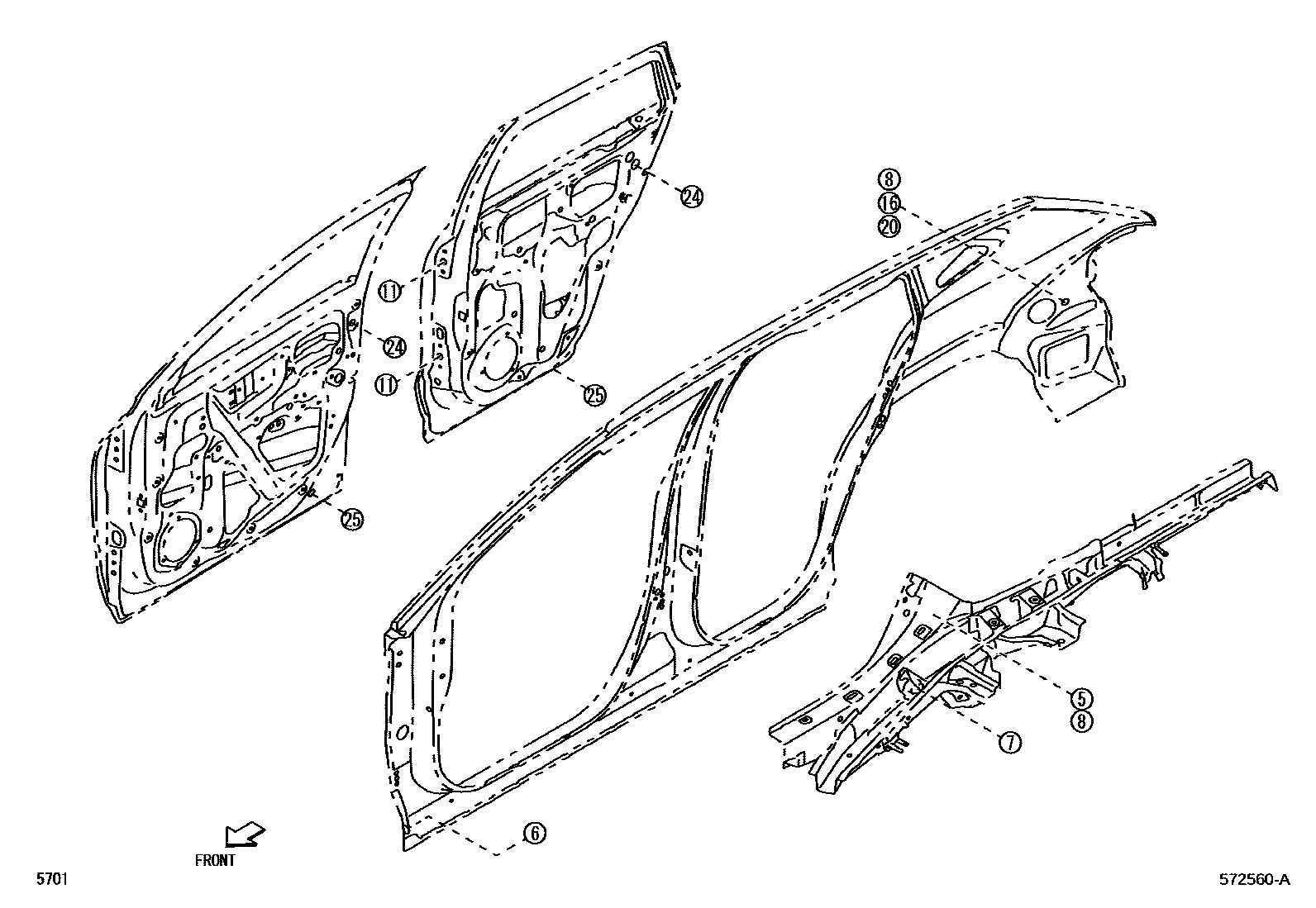 Toyota YARIS hole plug EPC diagram — 572560A
